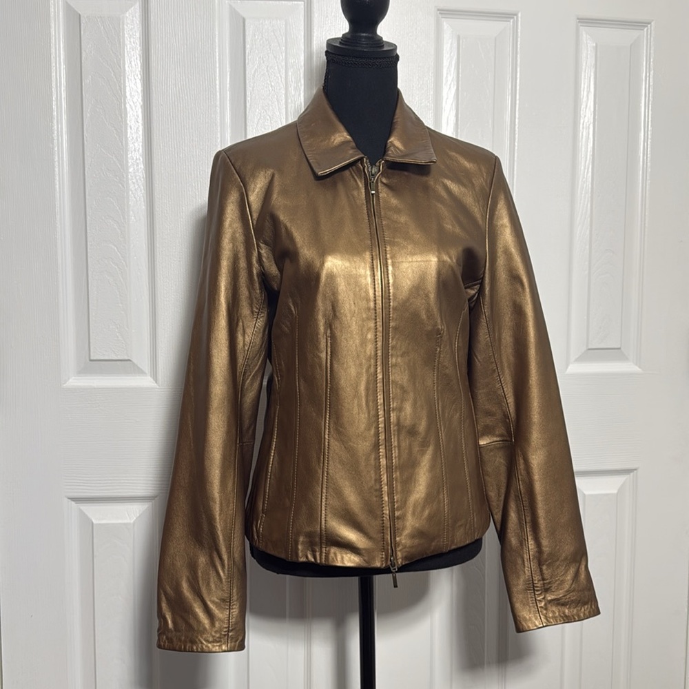 Vintage Coldwater Creek Metallic Gold Leather Jacket - Size Small